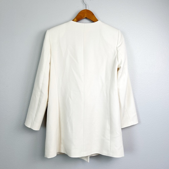 ZARA Ivory Cream Double-Breasted Button Down Round Neck Frock Coat - Picture 4 of 7